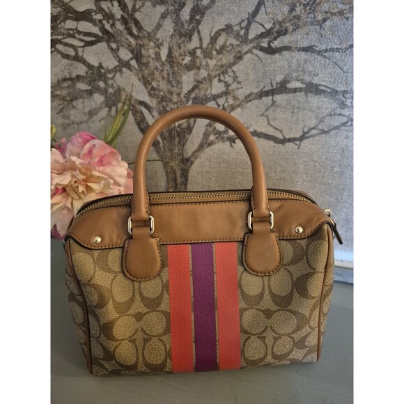 COACH F38312 VARISTY STRIPE MINI BENNETT SATCHEL X-BODY Purse Bag - Picture 4 of 16